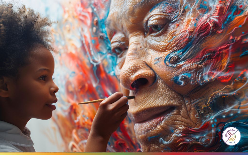 Young person painting a detailed portrait, symbolising creativity, fresh perspectives and the value of emerging talent in the future workplace